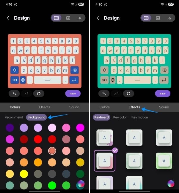 one ui screenshot showing how to add effects to samsung keyboard