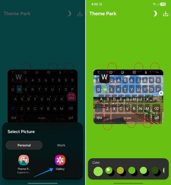 one ui screenshot showing how to choose custom image for samsung keyboard background
