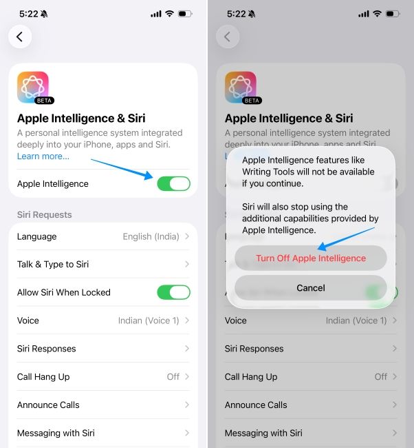 ios screenshot showing steps to disable apple intelligence ios screenshot showing steps to disable apple intelligence