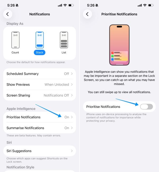 ios screenshot showing steps to disable prioritise notifications ios screenshot showing steps to disable prioritise notifications