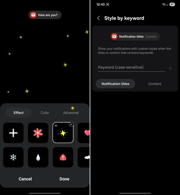 one ui screenshot showing edge lighting plugin customisation options