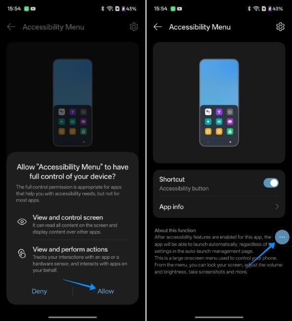 screenshot from oneplus phone showing floating accessibility menu