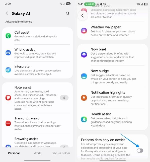 one ui screenshot showing steps to enable galaxy ai on samsung phone