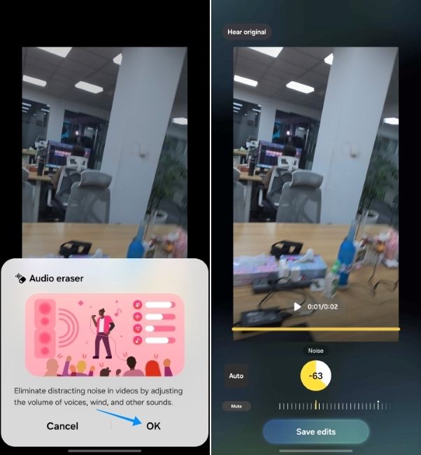 samsung galaxy ai feature showing audio eraser
