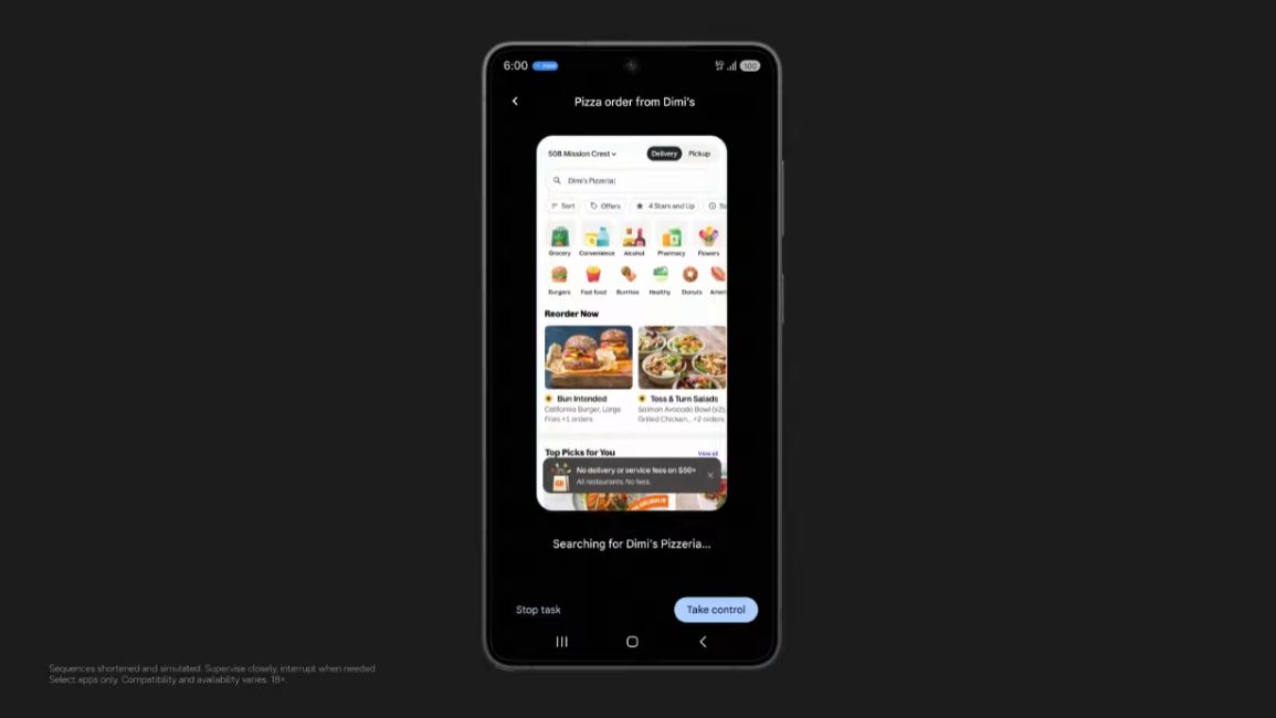 samsung galaxy ai feature showing gemini ordering food