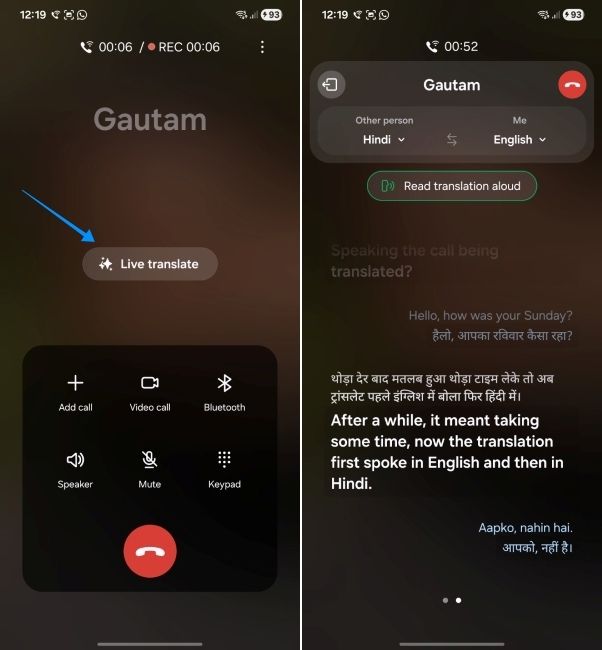 samsung galaxy ai feature showing live translate
