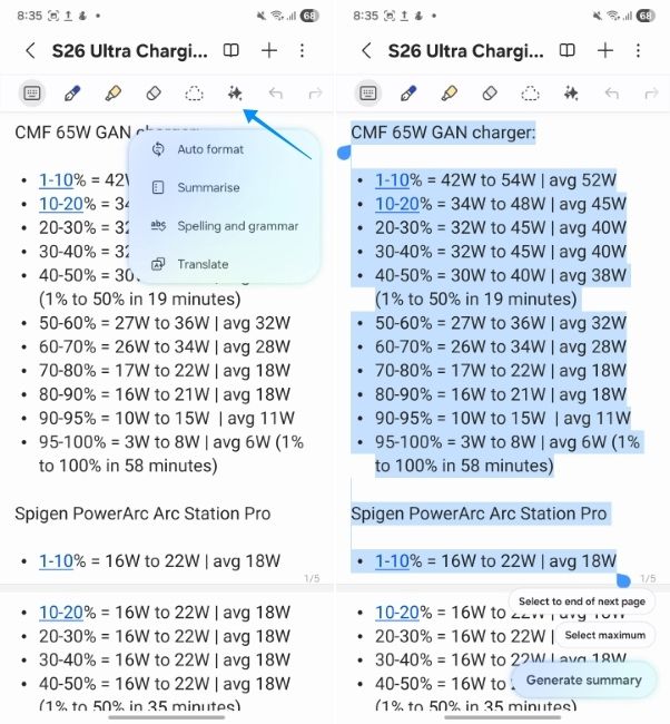 samsung galaxy ai feature showing note assist