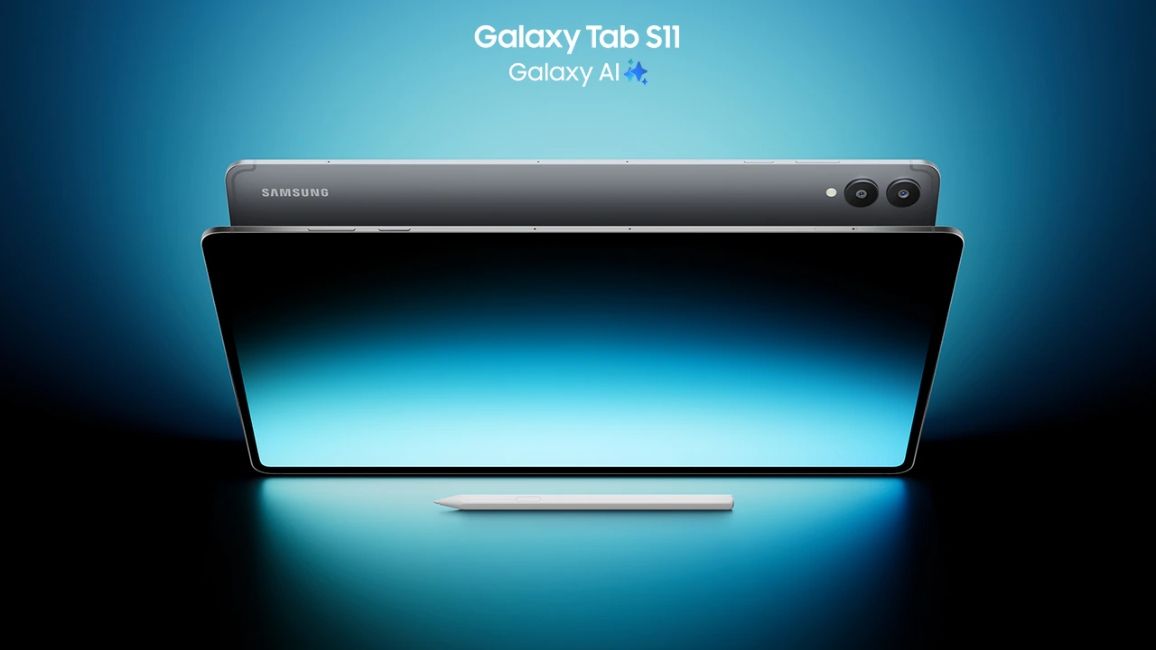 samsung galaxy tab s11 in a gradient background