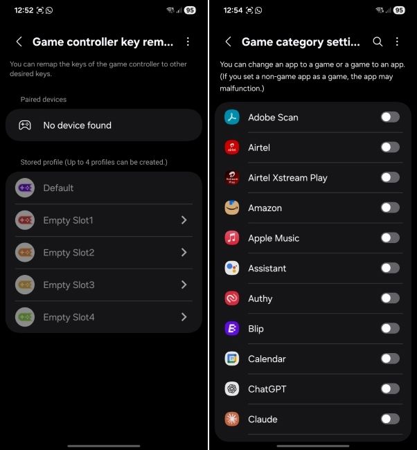 one ui screenshot showing game booster plugin customisation options