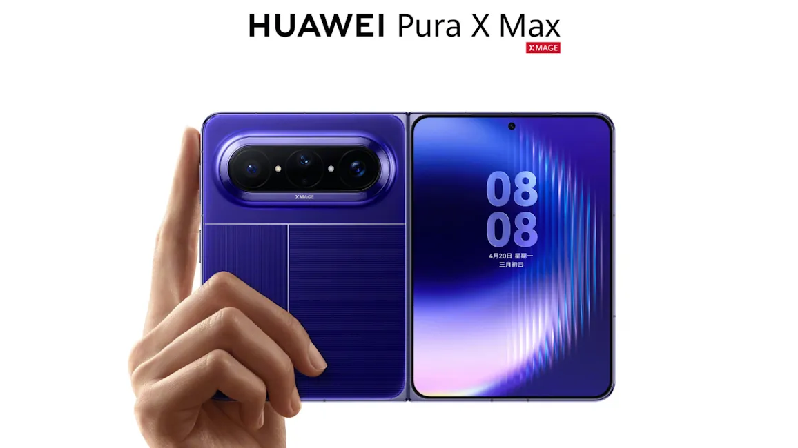Huawei Pura X Max purple design showcased in hand