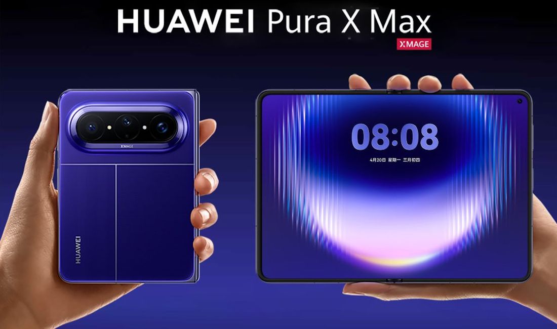 Huawei Pura X Max purple front and back design showcased