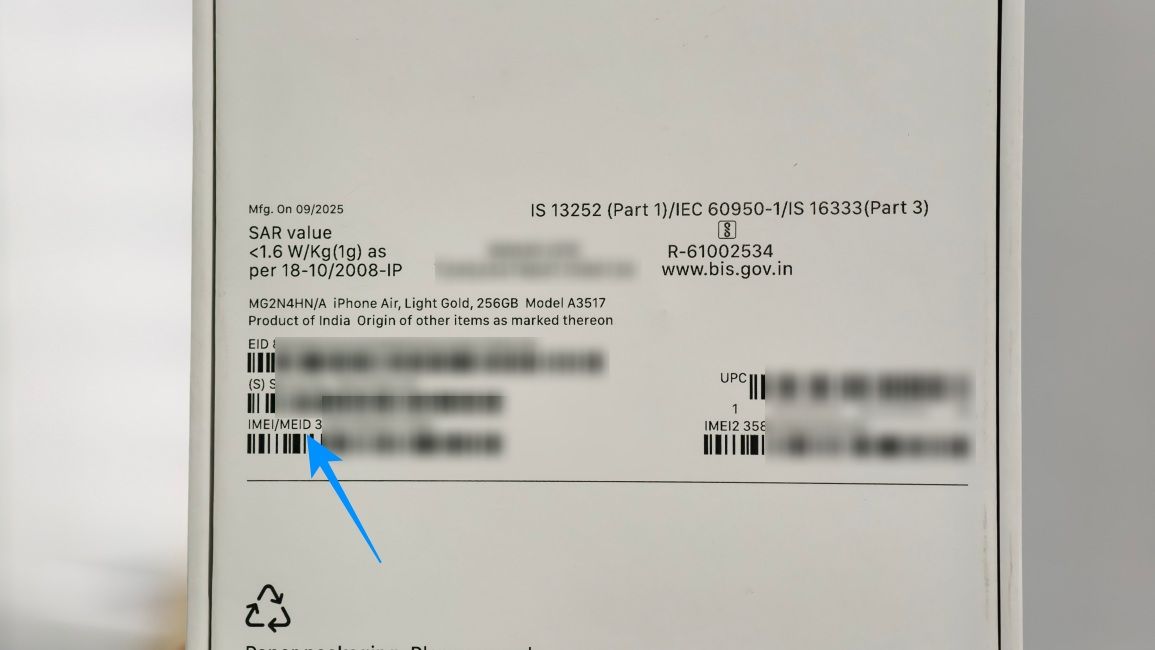 iPhone IMEI number at the back of its original box