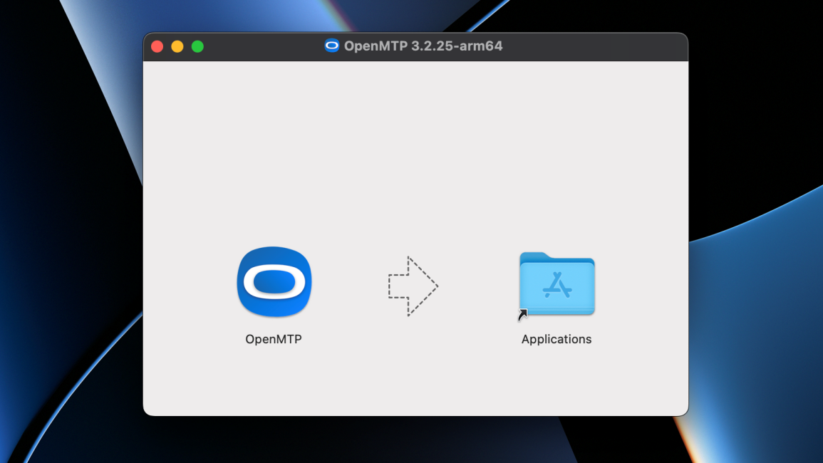 macos screenshot showing openmtp installation wizard