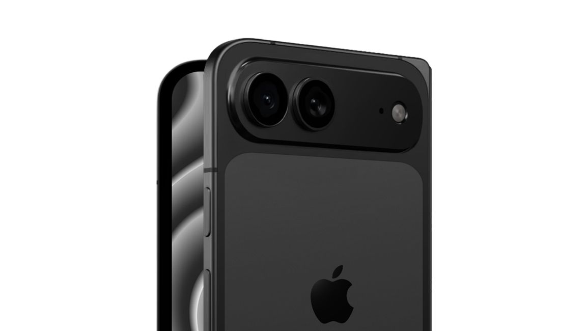 iPhone Fold Ultra camera island close up in silver colour against a purple background 