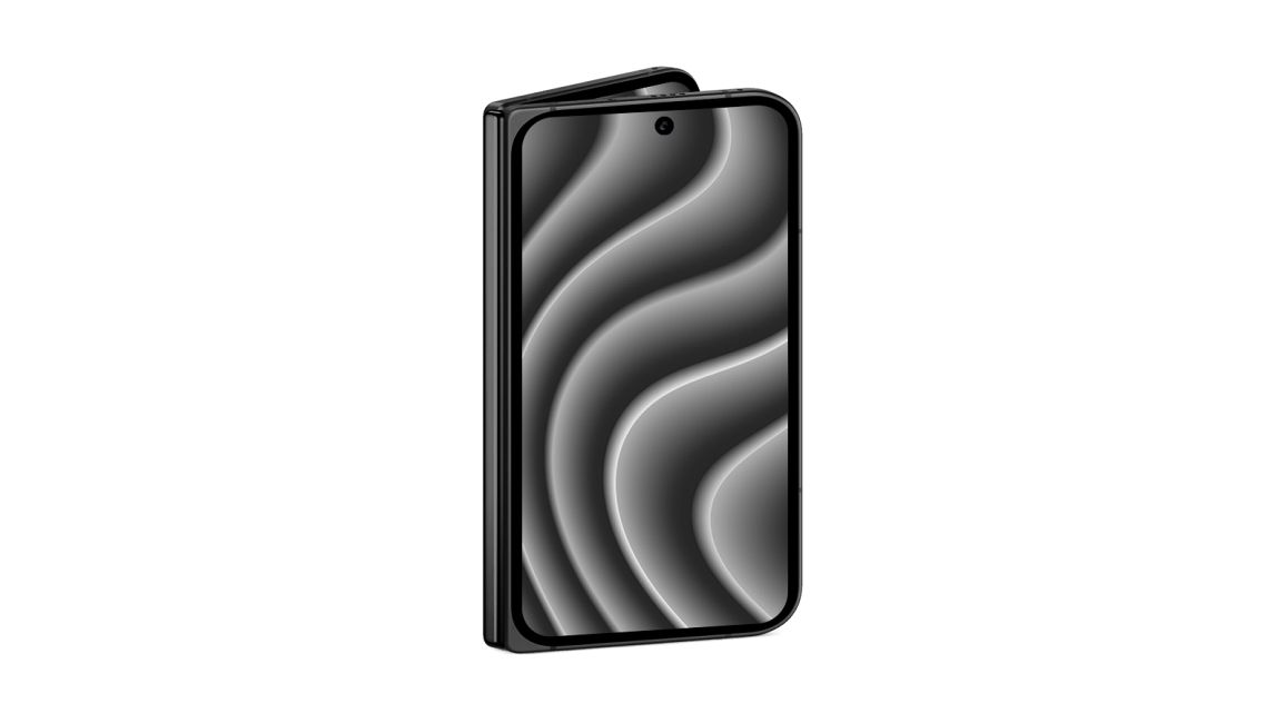 iPhone Fold showing the cover screen against a orange background