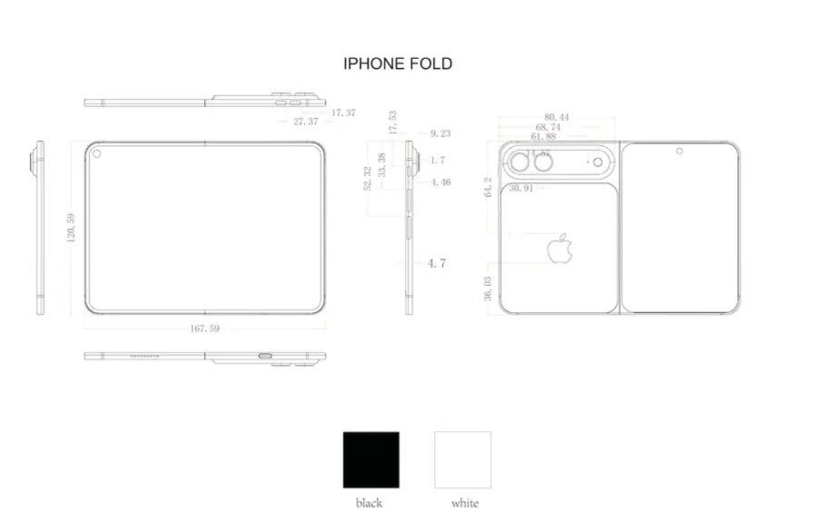 iPhone Fold renders outlining dimensions