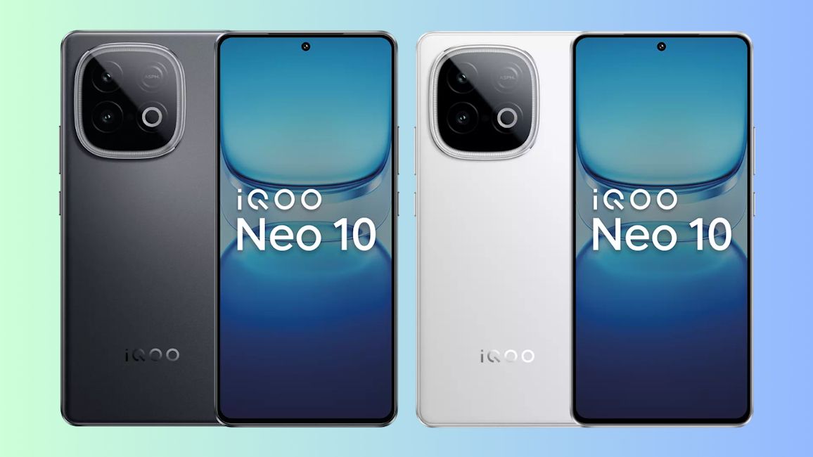 iQOO Neo 10 Alpine White and Asphalt Black front and back design showcased