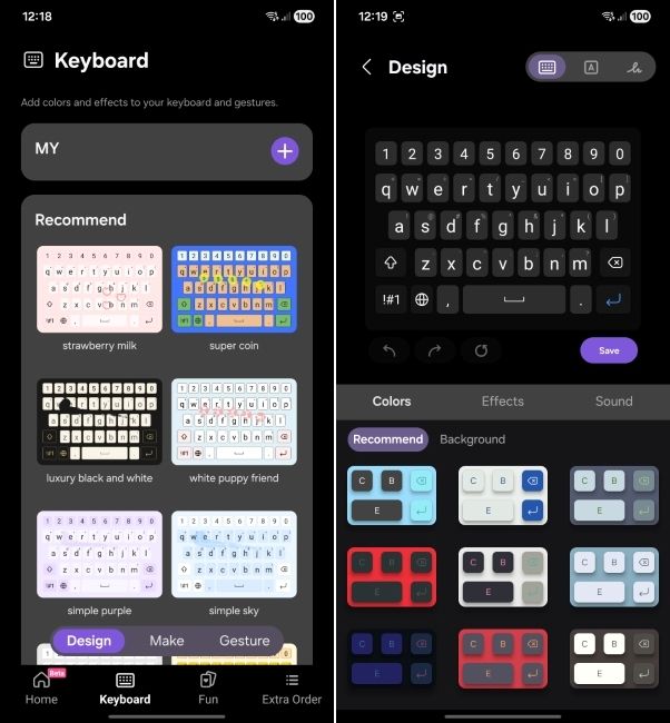 one ui screenshot showing keys cafe plugin customisation options