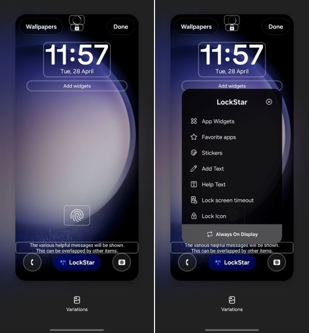 one ui screenshot showing lockstar plugin customisation options