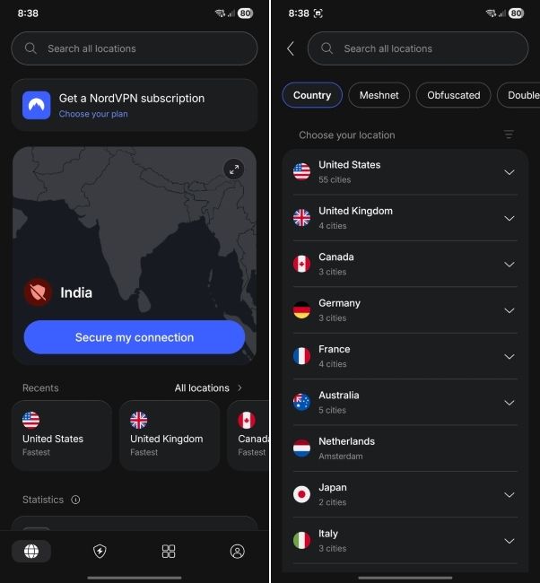 nordvpn running on android phone