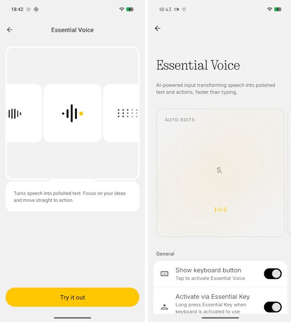 Nothing Essential Voice feature panel showcased