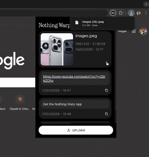 Nothing Warp file sharing tool interface