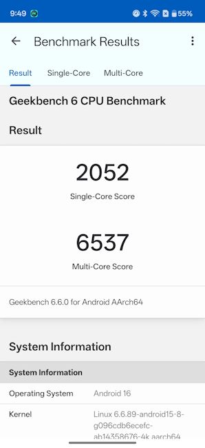 OnePlus Nord 6 Geekbench CPU screenshot OnePlus Nord 6 Geekbench CPU screenshot