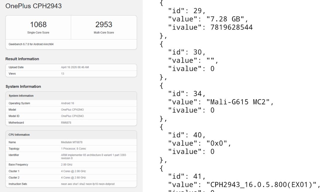 OnePlus Nord 6 Geekbench listing