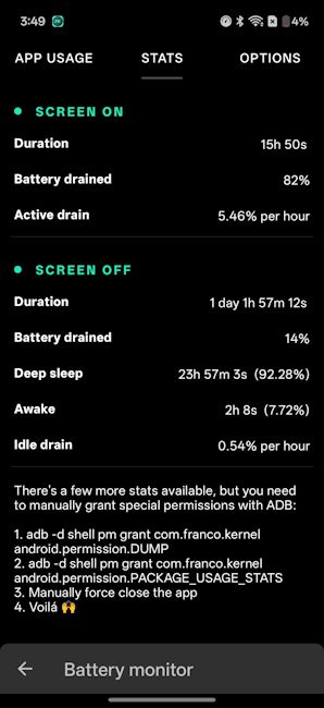 OnePlus Nord 6 Screen on time details on the Franco Kernel Manager app OnePlus Nord 6 Screen on time details on the Franco Kernel Manager app