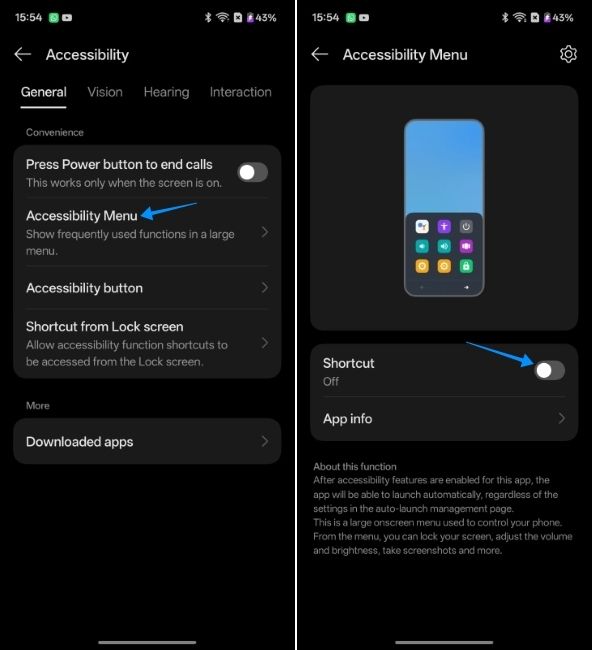screenshot from oneplus phone showing how to enable accessibility menu