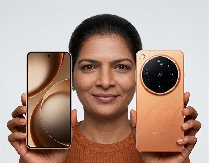 Oppo Find X9 Ultra orange front and back design in hand