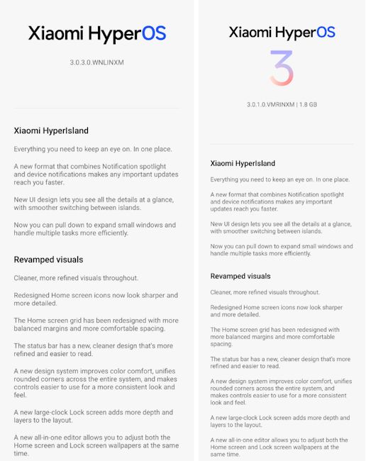 Xiaomi HyperOS 3 update page on Poco X6 Pro and Poco F5