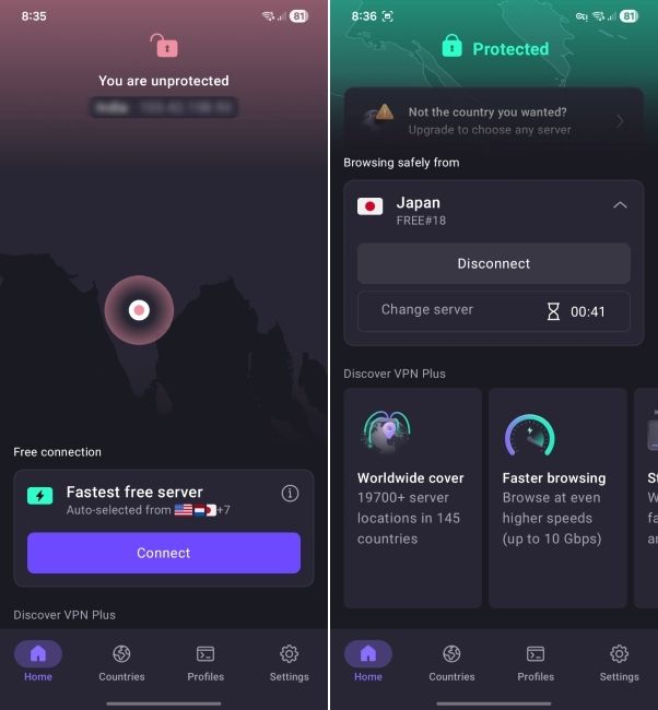 proton vpn running on android phone
