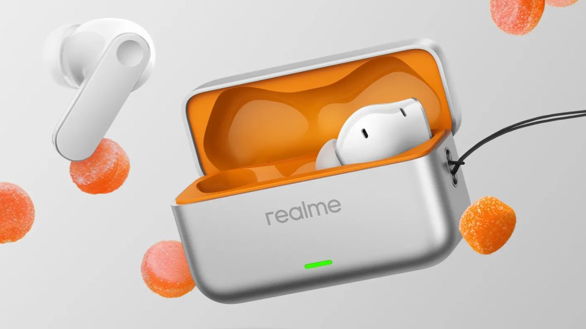 Realme Buds T500 Pro Orange Mint colour option design showcased