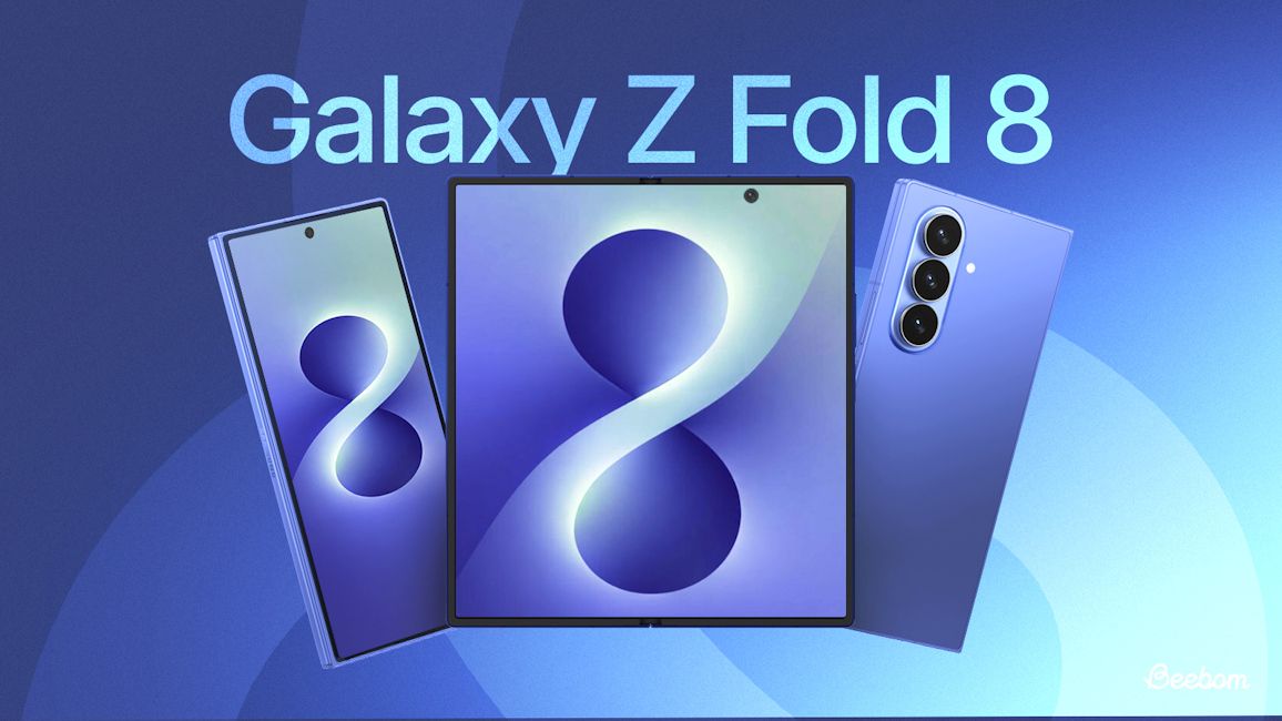 Samsung Galaxy Z Fold 8 folded, unfolded front and back design showcased in blue