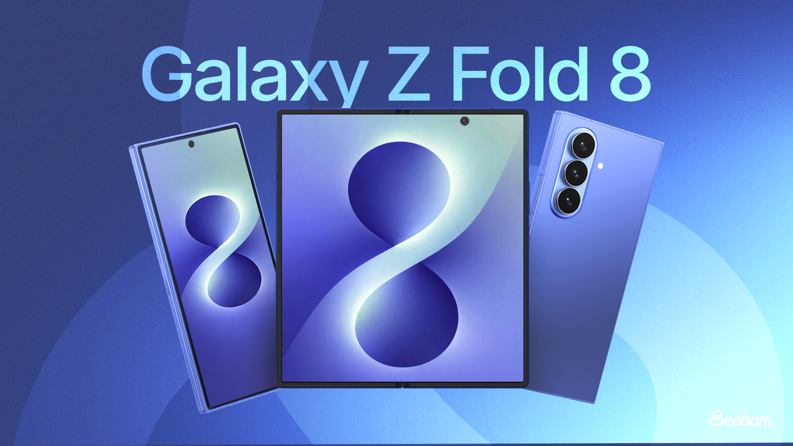 illustration showing the Samsung Galaxy Z Fold 8 with abstract blue background