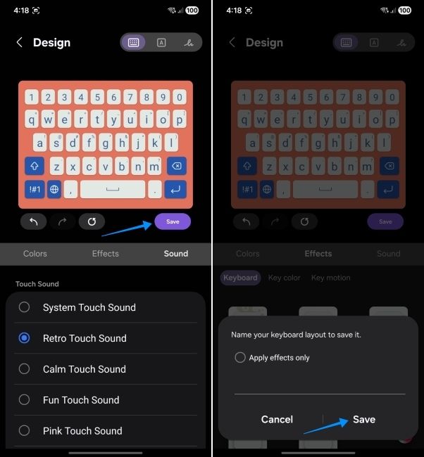 one ui screenshot showing how to save custom keyboard layout