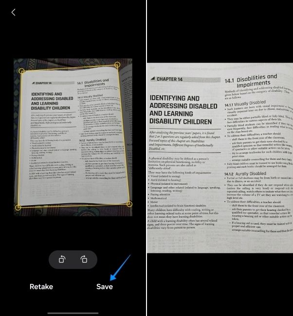 one ui screenshot showing how to save scanned images on samsung phone
