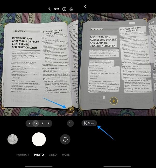 one ui screenshot showing how to scan images using camera app on samsung
