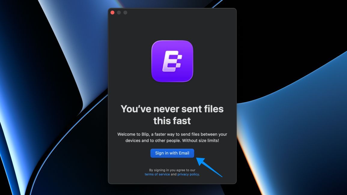 macos screenshot showing blip app sign up page