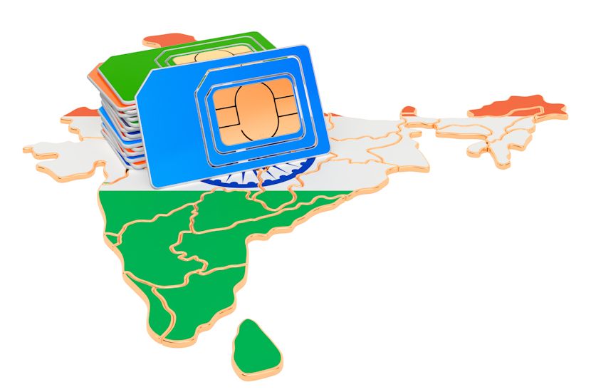 SIM cards on the Indian map stock image