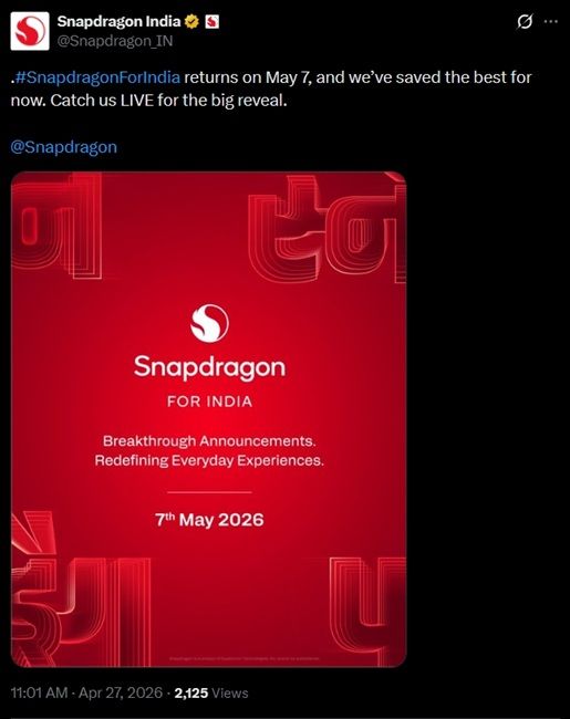 snapdragon india announcement on x regarding its event on may 7 2026