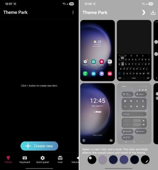 one ui screenshot showing theme park plugin customisation options