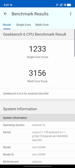 Vivo T5 Pro Geekbench CPU