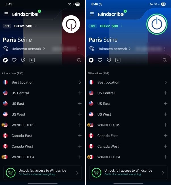 windscribe running on android phone