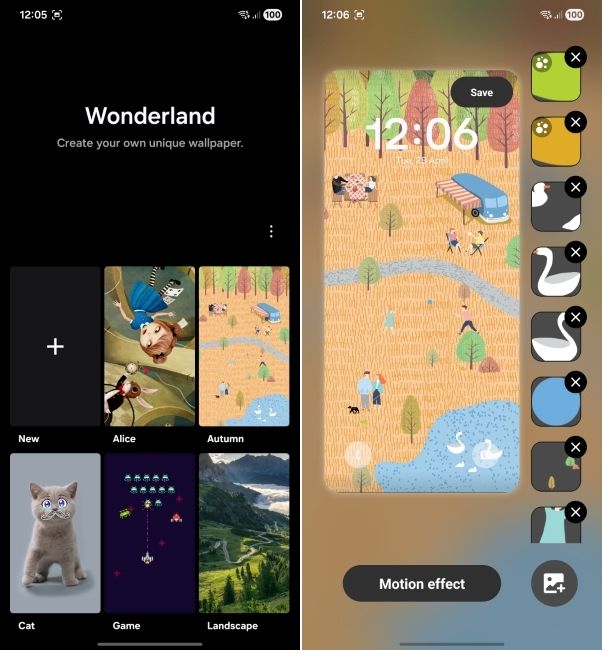 one ui screenshot showing wonderland plugin customisation options
