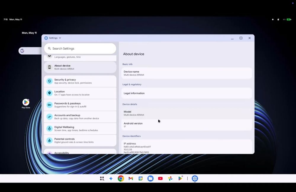 Aluminium OS about device settings