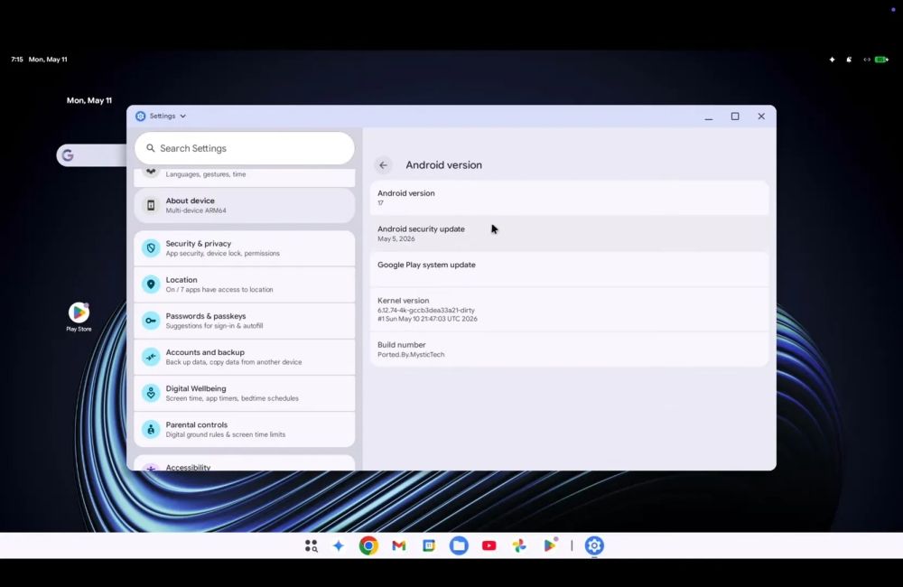Aluminium OS android version settings