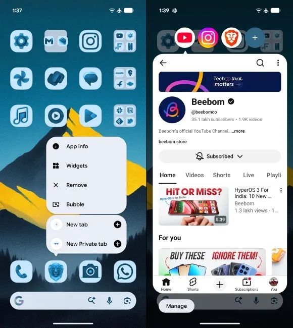 screenshot from pixel showing app bubbles on android 17