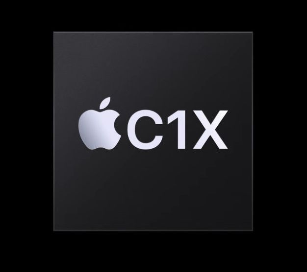 Apple C1X modem illustration with black background